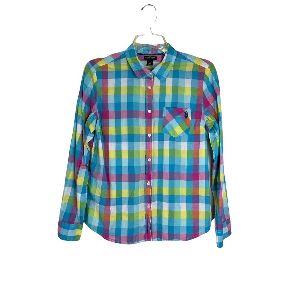 💗Who doesn’t love a POLO pastel plaid button up💗 U. S. Polo Assn